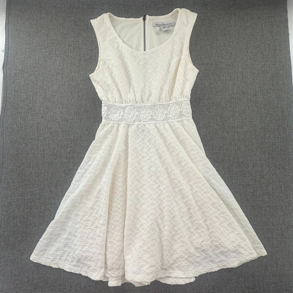 American Rag Fit & Flare Dress Medium Sleeveless scoop Neck Zipper Ivory‎ Lined
